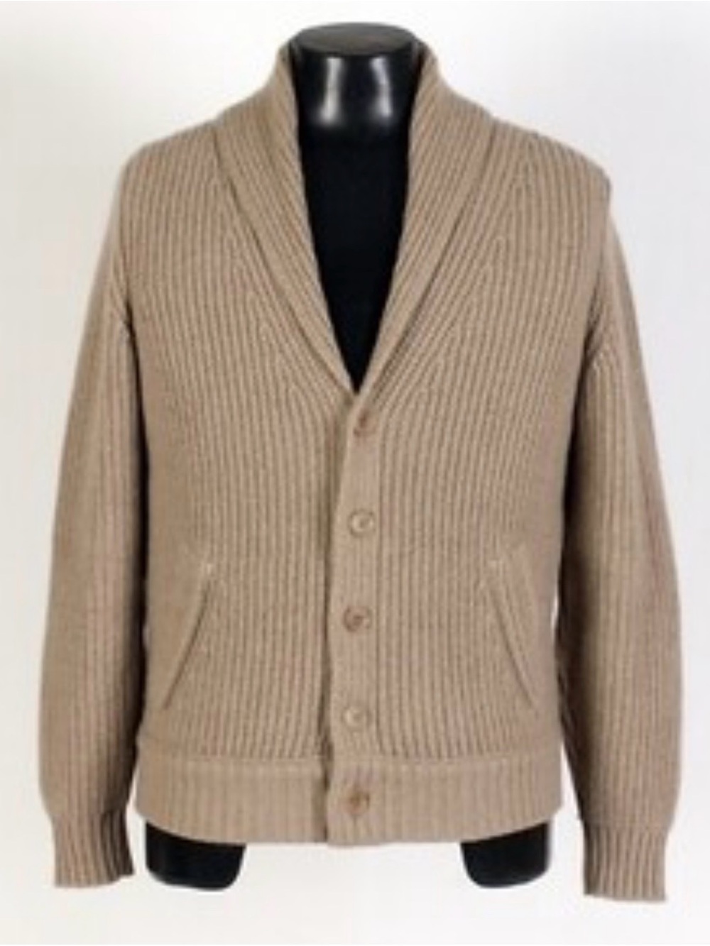 Loro Piana Men's Shawl Collar Ribbed Cardigan - Beige/Tan EU sz 56 US 50